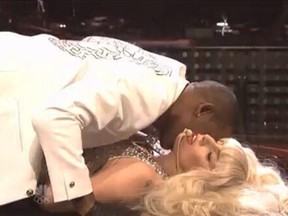 Lady Gaga performs with R. Kelly on SNL on November 16, 2013.