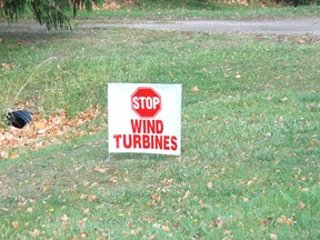 Lawn signs like this one, protesting wind turbines, are starting to attact the attention of municipal councils.
PATRICK BRENNAN The Chronicle