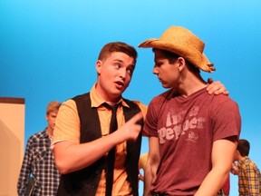 Graeme Rooney plays Ren McCormack and Max Bowser is Willard Hewitt in the musical Footloose, on stage at Mother Teresa secondary school Thursday through Saturday.