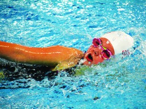 Lauren Lucas of the Kenora Swimming Sharks competes in the swim meet at the Kenora Recreation Centre on Saturdayt evening, Nov. 16.