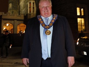 Toronto Mayor Rob Ford poses outside Casa Loma after speaking to a economic gathering a on Thursday. (MICHAEL PEAKE/Toronto Sun)