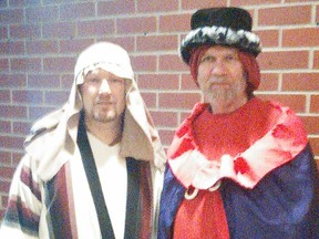 Bethlehem Live, a Christmas production on the birth of Jesus Christ, takes place this Friday, Nov. 29 and Saturday, Nov. 30 at Upper Thames Missionary Church in Mitchell. Pastor Ralph Van Oostveen (left) and Bruce Michael are seen here in period costume. SUBMITTED