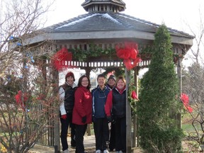 Mitchell Kinettes Loretta Henderson (left), Michelle Chessell, Joyce Eidt, Faye Tubb (back) and Jen Daum are pictured decorating the Gazebo in the Morenz Park just in time for the lighting of the lights this week. The Mitchell Kinettes have supplied all the decorations and decorated the gazebo for more than 10 years. SUBMITTED