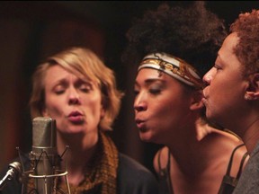 A scene from Twenty Feet from Stardom: Jo Lawry, Judith Hill, and Lisa Fischer at the mic for a stirring rendition of “Lean on Me”.
SUBMITTED PHOTO