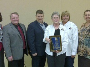 From left, Elizabeth Davis-Dagg, Deputy Mayor, Municipality of Lambton Shores; Bill Weber, Mayor, Municipality of Lambton Shores; Todd Case, Warden, County of Lambton; Catherine Minielly, Lambton Shores Communities in Bloom; Grace Dekker, Lambton Shores Communities in Bloom; Lorie Scott, Councillor, Municipality of Lambton Shores.
SUBMITTED PHOTO