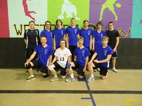 The Westpark Royals boys' varsity volleyball team is off to the 'A' provincials in Hamiota 

Back Row: (L-R) - Coach Shaun Cornish, Christian Loewen, Paul Stanley, Brett Foley, Curtis Buchan, Sean Robertson, Assistant coach Caleb Solomon
Front Row: (L-R) - Micah Zacharias, Taylor Stanley, Steven Warthe, Stephen Wiebe
Missing - Assistant coach John Sawatzky