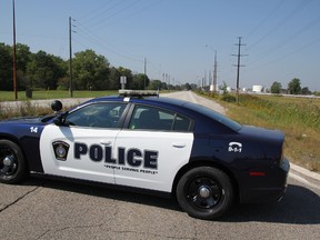 A Dodge Charger Sarnia police cruiser is pictured in this Observer file photo. The Sarnia Police Services Board approved the purchase of seven new vehicles, including five Charger Enforcers, Tuesday. (PAUL MORDEN, The Observer)