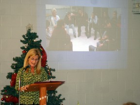 Mary Catherine Garrod, a grief and loss healing facilitator from St. Thomas spoke about restorative justice at the Goderich Salvation Army’s annual luncheon held on Friday, Nov. 22. Garrod, who’s stepdaughter was killed in a hit and run accident in 2007, said she was drawn into restorative justice after feeling the judicial system left her without a voice. (DAVE FLAHERTY/GODERICH SIGNAL-STAR