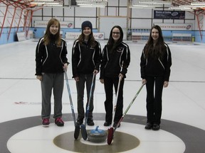 The Bantam Girls Curling Team, Calie DeJoseph, Brittany Martin, Hilary Groulx, Katelyn Dumoulin and Angele Lavigne (missing from photo) are looking to go all the way to provincials this year.