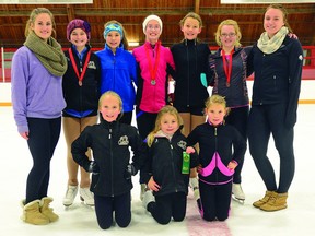 CHRIS ABBOTT/TILLSONBURG NEWS
Skating in the 2013 John McKay Memorial Invitational this past weekend were Langton Skating Club's (front) Danielle Vanacker, Danica VanHaverbeke, Jennifer VanDeWiele, (back row) Courtney Townsend, Abby Koot, Haley Burger, Paige Vandendriessche, Abby LeBouthillier, Sara Schram, and Nichole Brooke. Also skating in the Nov. 23-24 Invitational were Amber Fasseel, Erin Staley and Leicia Kelly.