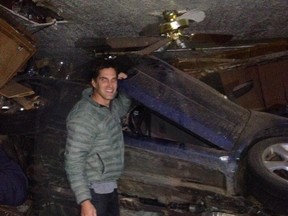 Josh Romney, the son of 2012 Republican presidential candidate Mitt Romney, tweeted a smiling photo of himself standing at the door of the vehicle following the accident on Thursday evening