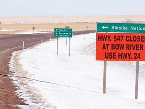 Motorists who are used to going through Arrowwood to get to Siksika Nation are advised Highway 547 is closed at the Bow River crossing, and to use Highway 24 instead. The village is experiencing an economic downturn following a significant drop in people driving through the community after the June flood forced a bridge closure on Highway 547.
