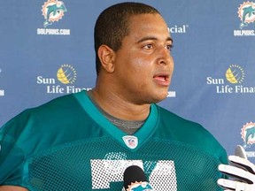 Jonathan Martin talks to the media May 4, 2012. (Joel Auerbach/Getty Images/AFP)