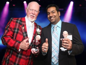 Hockey Night in Canada's Don Cherry shows off his YouBobble with Crystallize It president, Riyaz Datoo. Winnipeg was one of the first cities where Crystallize It began offering personalized YouBobbles.