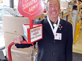 Harold Taylor, pictured at Walkom’s valu-mart, is one of several volunteers with the Salvation Army who will be working the Christmas Kettle Campaign in Mitchell this holiday season. The kettle campaign runs until Dec. 24. KRISTINE JEAN/MITCHELL ADVOCATE