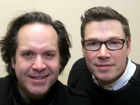 Movember participants Adam Koven, left, and Jay Rayner show off their shaven upper lips after raising, along with eight other men, more than  $25,000 during the Movember campaign. Ian MacAlpine The Whig-Standard