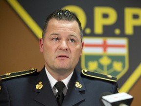 OPP Inspector Dwight Peer announces an arrest in connection with a violent sexual assault that took place in October during a press conference at the OPP Western Region Headquarters in London Monday. Henry Cooper, 35, a migrant worker from Trinidad and Tobago, is facing several charges. (CRAIG GLOVER/The London Free Press)