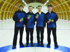 The Sean Davidson rink from Portage (Right: (L-R) Skip Sean Davidson, third Micah Zacharias, second Julien Leduc, lead Quinn Ferris) clinched a berth in the junior provincials last weekend. (Submitted photo)