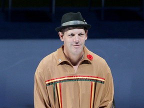 Gino Odjick during a special pre-game ceremony to retire Pavel Bure's jersey No. 10 at Rogers Arena November 2, 2013. (Carmine Marinelli/QMI Agency)