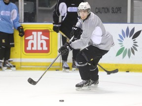 Ryan Verbeek practises with the Kingston Frontenacs Thursday after being acquired from the Windsor Spitfires earlier in the day. (Elliot Ferguson/The Whig-Standard)