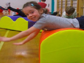 Jaidyne Otto, from Colleen Crouser’s grade one class practices balance skills.                               
Submitted