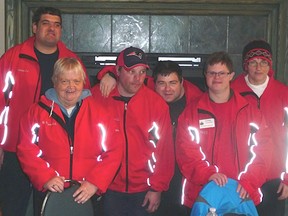 Special Olympians who competed in the Region 4 Tankard playdowns. Vice Michael Hutchingame, left, skip Heather Calvert, alternate Dave Roberts, lead Blair Lyons, No. 1 fan and official photographer Corey Cummings, second Jeannette Popp. Contributed.