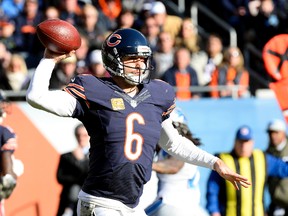 Chicago Bears quarterback Jay Cutler (6) drops back to pass against the Detroit Lions during the second half at Soldier Field. Detroit defeats Chicago 21-19. (Mike DiNovo-USA TODAY Sports)
