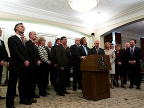 The new cabinet is seen after the swearing in of Premier Alison Redford's new cabinet at Government House in Edmonton, Alta., on Friday, Dec. 13, 2013. Ian Kucerak/Edmonton Sun/QMI Agency