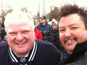Toronto mayor Rob Ford poses for a selfie with his namesake from Kingston following a Toronto Maple Leafs practice last year. "I hollered, 'Hey Rob! Get over here!' and to my surprise he did." said the Ford on the right. (Submitted photo)