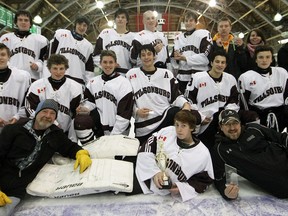 The Tillsonburg Lions Club LL Midgets captured the Max Partlo Memorial Tournament title with a 2-1 overtime victory over Paris Saturday night at the Kinsmen/Memorial Arena. Jeff Tribe/Tillsonburg News