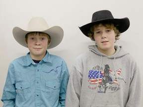 From Nov. 21 to 24 Joseph Thebeau, age 13 (left), and Tyson Bailey , age 14 (right), were two of four young Alberta bull riders to take part in the American Youth Bull Riders Finals (AYBR). The four riders made rodeo history  by becoming the first Canadian youth to take part in an international bull riding competition.