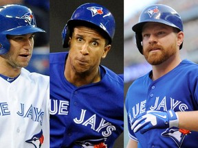 Blue Jays players, from left, Steve Delabar, Josh Thole, Anthony Gose and Adam Lind will be part of the Winter Caravan that will stop in Kingston Jan. 10 and 11.