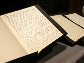 The long-lost diary of Alfred Rosenberg, a top aide to Adolf Hitler, is displayed at the Holocaust Museum in Washington December 17, 2013. The long-lost diary kept by Rosenberg as he oversaw the genocide against Jews and others during World War Two, a key piece of evidence during the Nuremberg trials, was handed over on Tuesday to the U.S. Holocaust Museum. U.S. Immigration and Customs Enforcement agents found and seized Alfred Rosenberg's 400-page diary in Wilmington, Delaware this year, ending a nearly 70-year hunt for the diary which disappeared after the Nuremberg trials in 1946. REUTERS/Gary Cameron