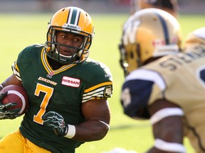 Hugh Charles pruns the ball against the Blue Bombers in September. (Ian Kucerak, Edmonton Sun)