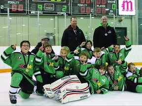 The Portage Atom 4 Terriers won gold at the Altona Bronze hockey tournament Dec. 7-8. Portage defeated Winkler 9-2 in the final. (Submitted photo)