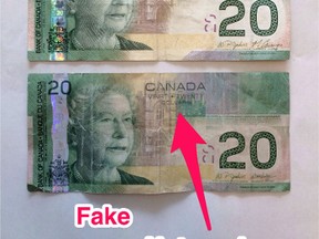 Kingston Police are sounding the alarm on counterfeit $20 and $100 bills being found in the area.
Supplied photo