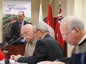 Bruce Peever of KPMG talks about the final report of the Frontenac County service and organizational review committee at Wednesday morning's council meeting.
Elliot Ferguson The Whig-Standard