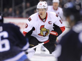 Ottawa Senators captain Jason Spezza in action against the Winnipeg Jets in an NHL exhibition game at MTS Centre on Sat., Sept. 14, 2013 in Winnipeg, Man. KEVIN KING/Winnipeg Sun/QMI Agency