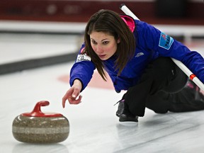 Skip Holly Whyte kept her hopes alive for a chance to advance to the provincial championship with a win after an opening-draw loss. (Codie McLachlan, Edmonton Sun)