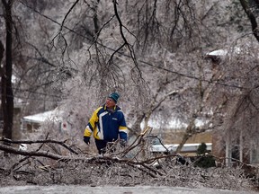 Fallen trees cover the road near Dundas and Scarlett Rd as Toronto scrapes out from a massive ice storm on Sunday December 22, 2013. Dave Abel/Toronto Sun/QMI Agency