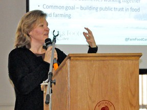 Crystal MacKay, executive director of Farm & Food Care Ontario, spoke to area farmers and agricultural industry workers during a farm seminar at the Mitchell Golf & Country Club recently. KRISTINE JEAN/MITCHELL ADVOCATE