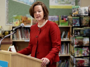 Premier Alison Redford announces a new Edmonton Catholic Elementary school during a press conference at Archbishop Joseph MacNeil School in Edmonton on Dec. 16, 2013. (David Bloom/QMI Agency)