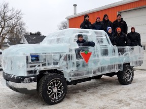 The IceCulture crew who were involved in this project on the truck, Driver – Andrew Barrett AVP (Associate Vice President), Strategic Marketing, Canadian Tire Retail.
Back row left to right – Mike Gingerich, (Iceculture); Mike Gingrich (Bronson Automotive); Ben ‘Buckets’ McBride (Iceculture); Andrew Steckle, (Bronson Automotive)
Front row left to right – Josh Hummel, (Iceculture); Gerald ‘Beezer’ Mason, (Iceculture); Heidi Bayley, (President of Iceculture).