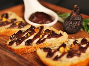 Crostini with pear and fig jam. SUPPLIED PHOTO