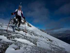 A skiier starts to descend during last year's Castle Mountain skimo race. Submitted photo by Levon Jensen.