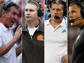 Five coaches were fired by their NFL teams between the evening of Sunday, Dec. 29, and noon on Monday, Dec. 30. They were (L to R): Mike Shanahan of the Redskins, Rob Chudzinski of the Browns, Jim Schwartz of the Lions, Greg Schiano of the Buccaneers, and Leslie Frazier of the Vikings. (Reuters)