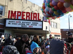 Families gather for the balloon drop in downtown Sarnia New Year's Eve 2014. (Observer file photo)