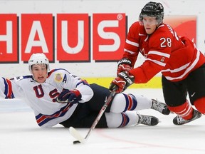 Anthony Mantha (right) and Canada take on the Swiss Thursday morning in a quarterfinal game. (Retuers)