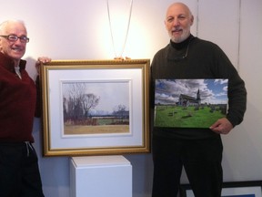 Landscape painter J. Allison Robichaud, left, and photographer Pierre Houle show off their work at Gallery in the Grove. The pair's nature artwork will be the first show of the new year for the Bright's Grove gallery. SUBMITTED PHOTO