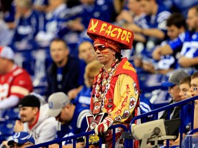 A Kansas City Chiefs fan looks on before his team's wild card game against the Indianapolis Colts at Lucas Oil Stadium in Indianapolis, Jan. 4, 2014. (ROB CARR/Getty Images/AFP)